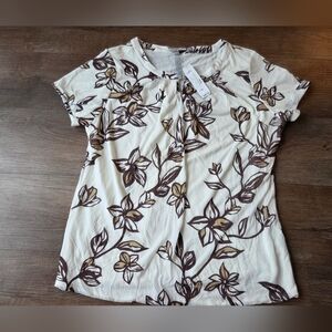 NWT Pendleton Woolen Mills Silk Blend Floral Ivory and Brown Patterned Blouse